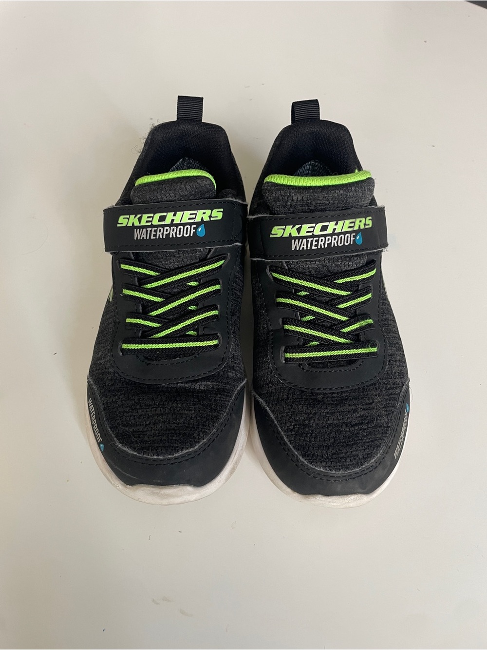 Sketchers Boys Black Sneakers with Neon Green Trim, Waterproof